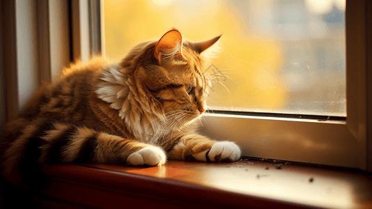趴在窗台上的小猫背景