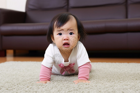 白色地毯上的小孩子图片