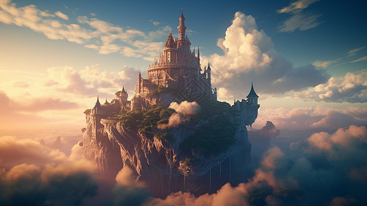 梦幻的空中城堡背景图片