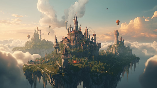 空中的城堡背景图片