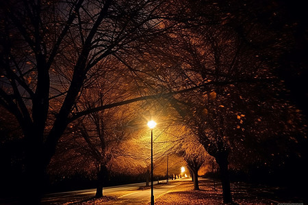 树叶间的路灯背景图片