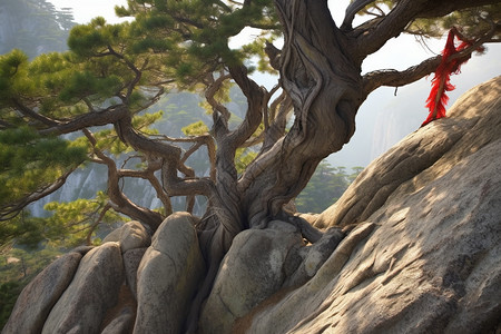 山川上的古树图片