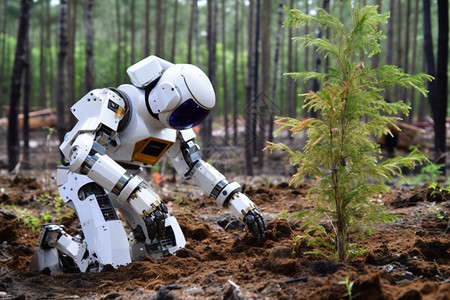 机器人植树背景图片