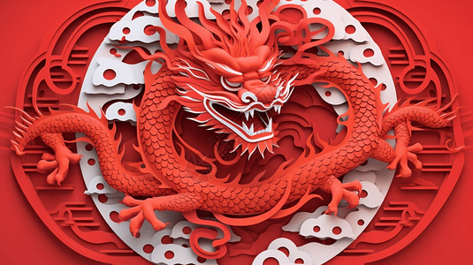 中国龙剪纸艺术背景图片