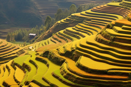 秋天梯田的水稻图片