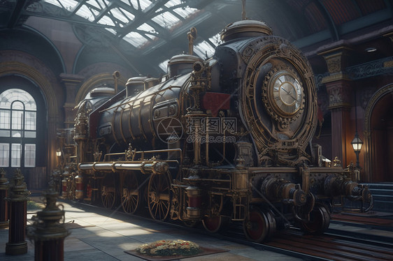 具有蒸汽的火车站图片