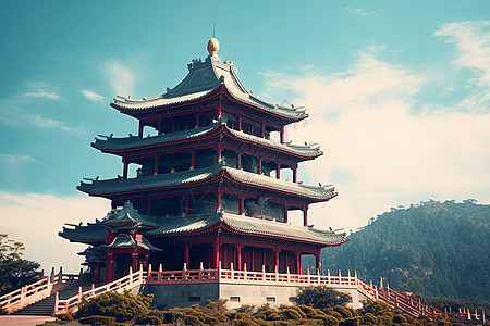 山顶上的中国寺庙图片