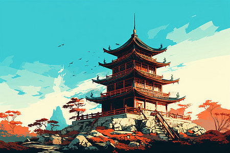 山顶上的中国寺庙图片