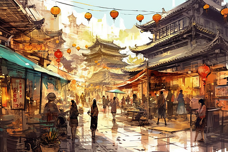 中国传统建筑街道图片