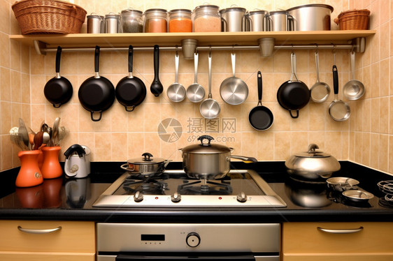家居厨房的烹饪用具图片