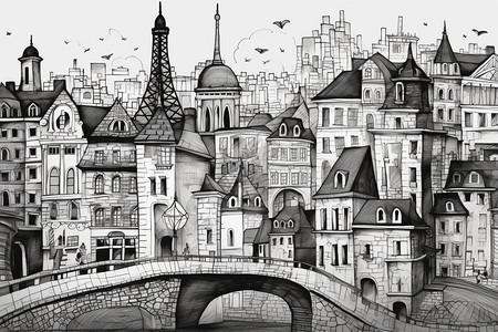 手绘的城市插图图片