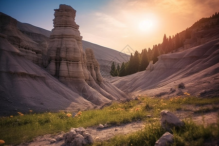 黄昏时山峰的神秘景观图片