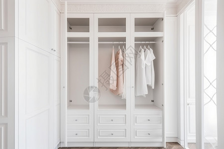 全屋定制的白色木制衣柜图片
