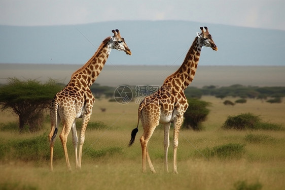 非洲大草原上的两只长颈鹿图片
