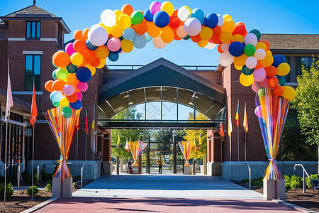 学校入口的装饰气球背景图片