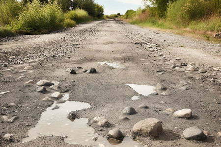 农村坑坑洼洼的土路道路图片