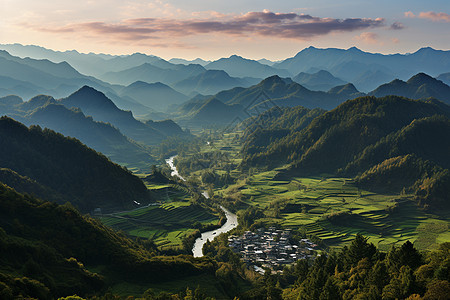 乡间的种植田野和房屋图片