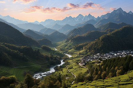 乡村山脉自然景观图片