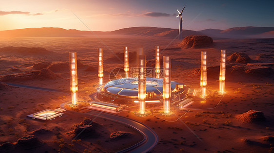 沙漠般中的地热发电厂图片