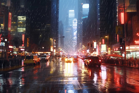 降雨期间城市景观图片