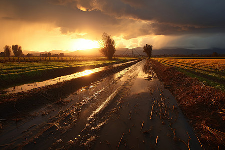 宁静的水稻种植田图片