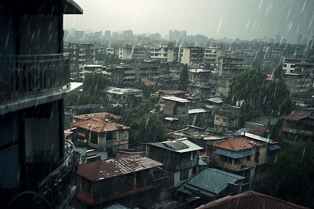 暴雨中混乱的城市景观图片