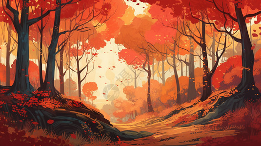 秋天唯美的森林背景图片