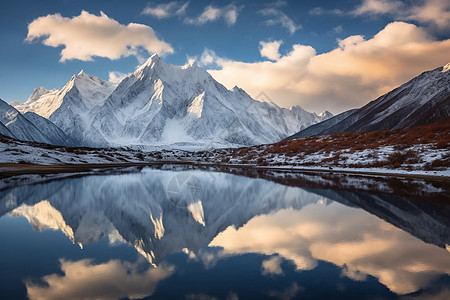 雪山和美丽的湖泊背景图片