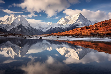 雪山和湖泊的风光图片