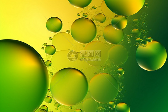 明亮的黄绿色气泡抽象背景图片