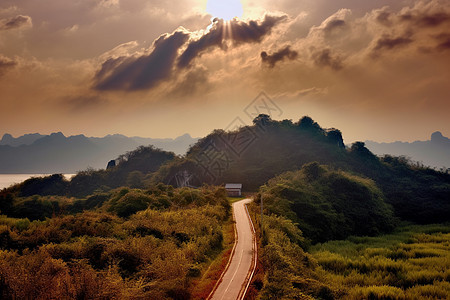 云雾光束的自然风景图片