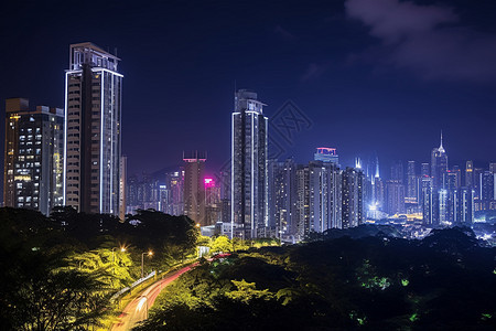 夜晚城市的高楼背景图片