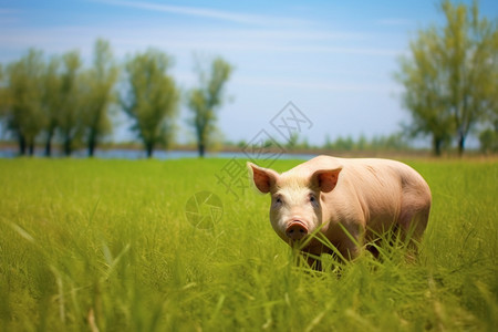草地上有一只猪图片
