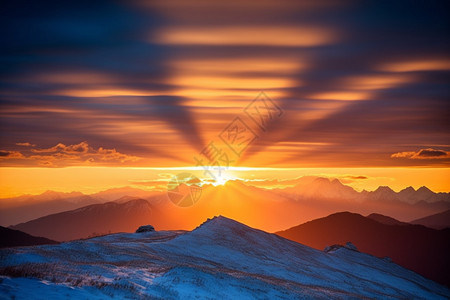 日落的雪山风景背景图片
