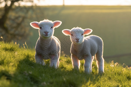 阳光草地上的小羊图片