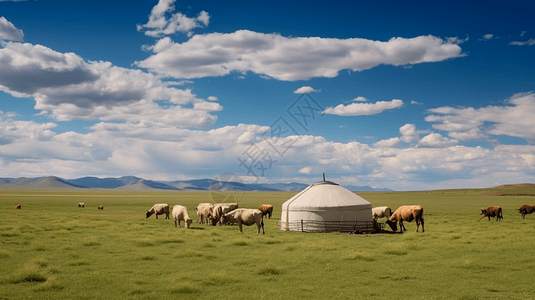 草原上的牛羊群背景图片