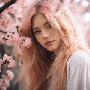 粉色头发的美女图片
