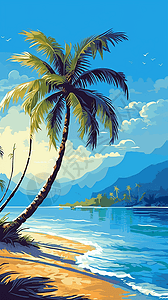 蓝蓝的天空海滩海椰子树图片