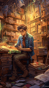在书店学习的男生图片