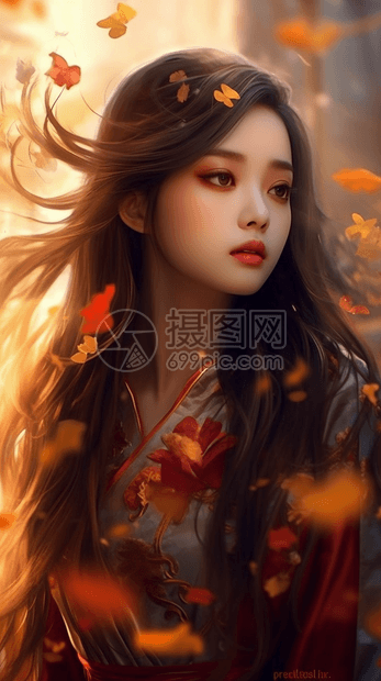 阳光下花瓣飘落的少女图片