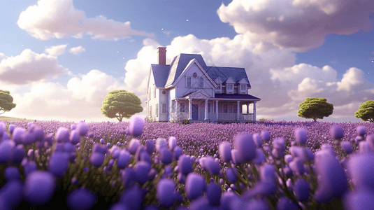 紫色花海的别墅图片