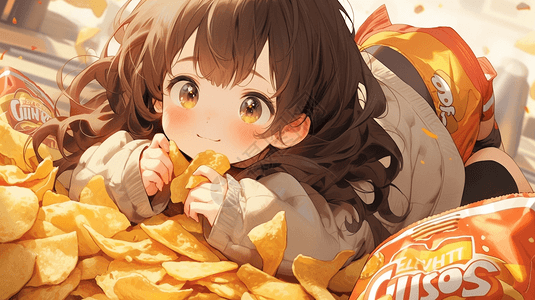 可爱的小女孩吃薯片图片