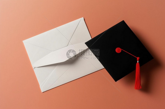 普通的信封和毕业帽图片