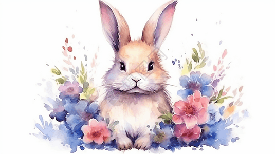 绘画的水彩兔子背景图片
