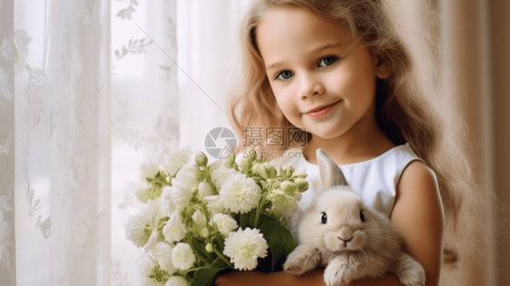 抱着兔子的小女孩图片