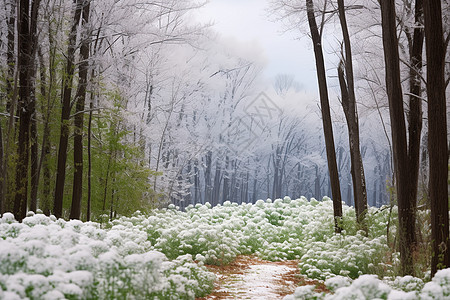 森林中的雪景图片