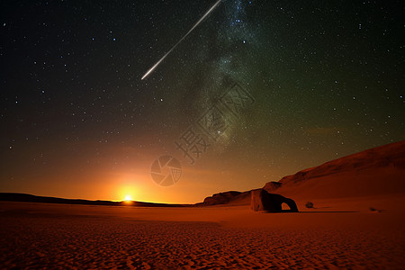 沙漠星空夜空划过一颗流星设计图片