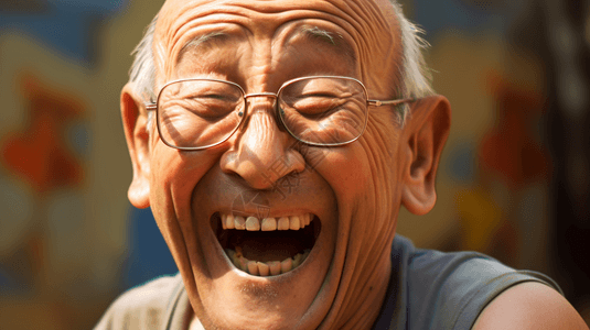 老人和男孩开心大笑高清图片下载-正版图片600556607-摄图网