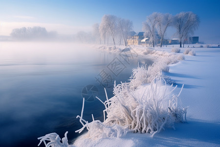 冬天冰冷的湖水图片