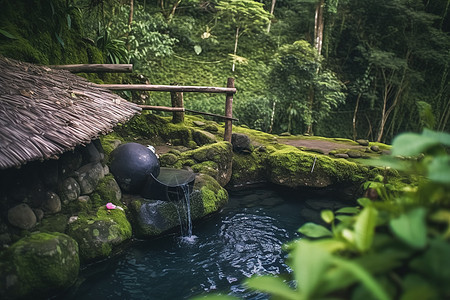 热带地区的山泉背景图片